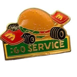 McDonald's 60 SERVICE Hamburger Race Car Employee Lapel Pin Gold Tone Big Mac